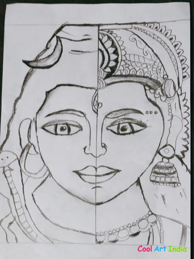 Half drawing of lord shanker and parvati mataa 