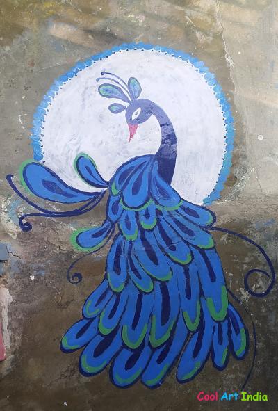 Peacock bkue moon painting